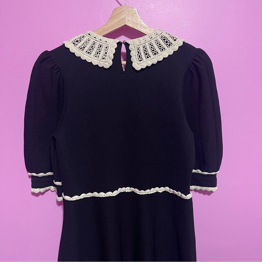 Sandro Dress Women's Size 40 FR Black Knit Collar Crochet Lace A-Line Skirt - Picture 10 of 14